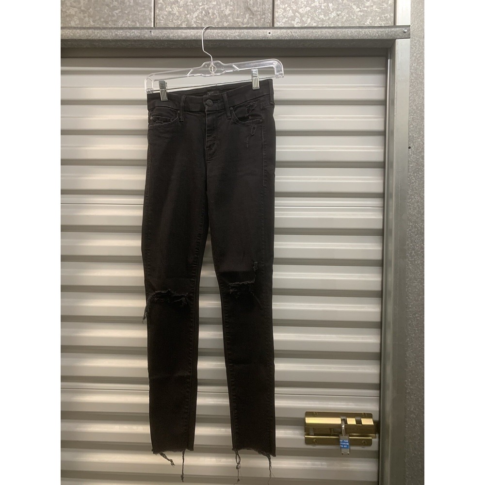 Mother Jeans The Looker Ankle Fray Guilty As Sin 24 Distressed Black RawHem